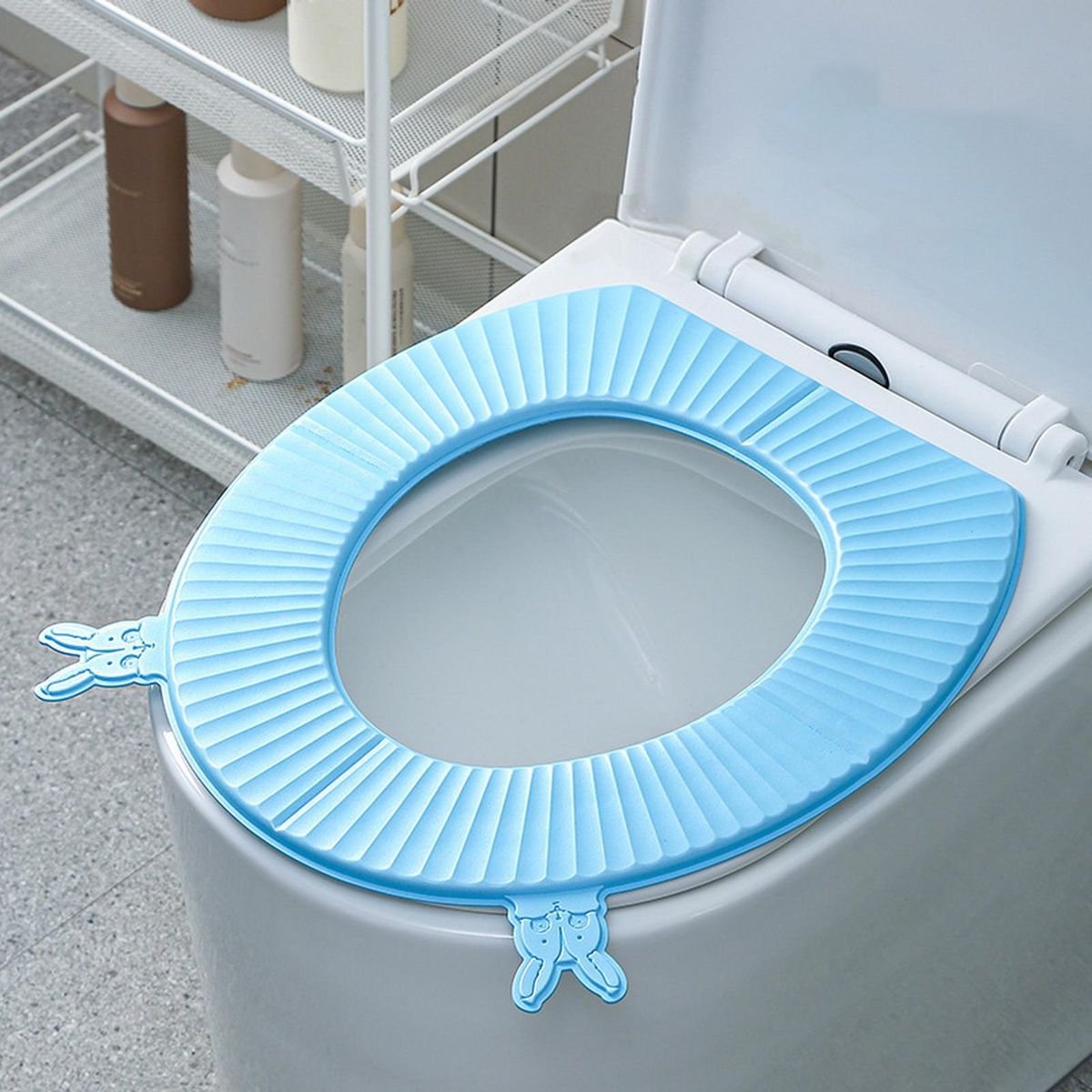 Toilet Seat Lid Cover Cartoon Rabbit Head EVA Sticky All-season Toilet Seat Cushion Sky Blue
