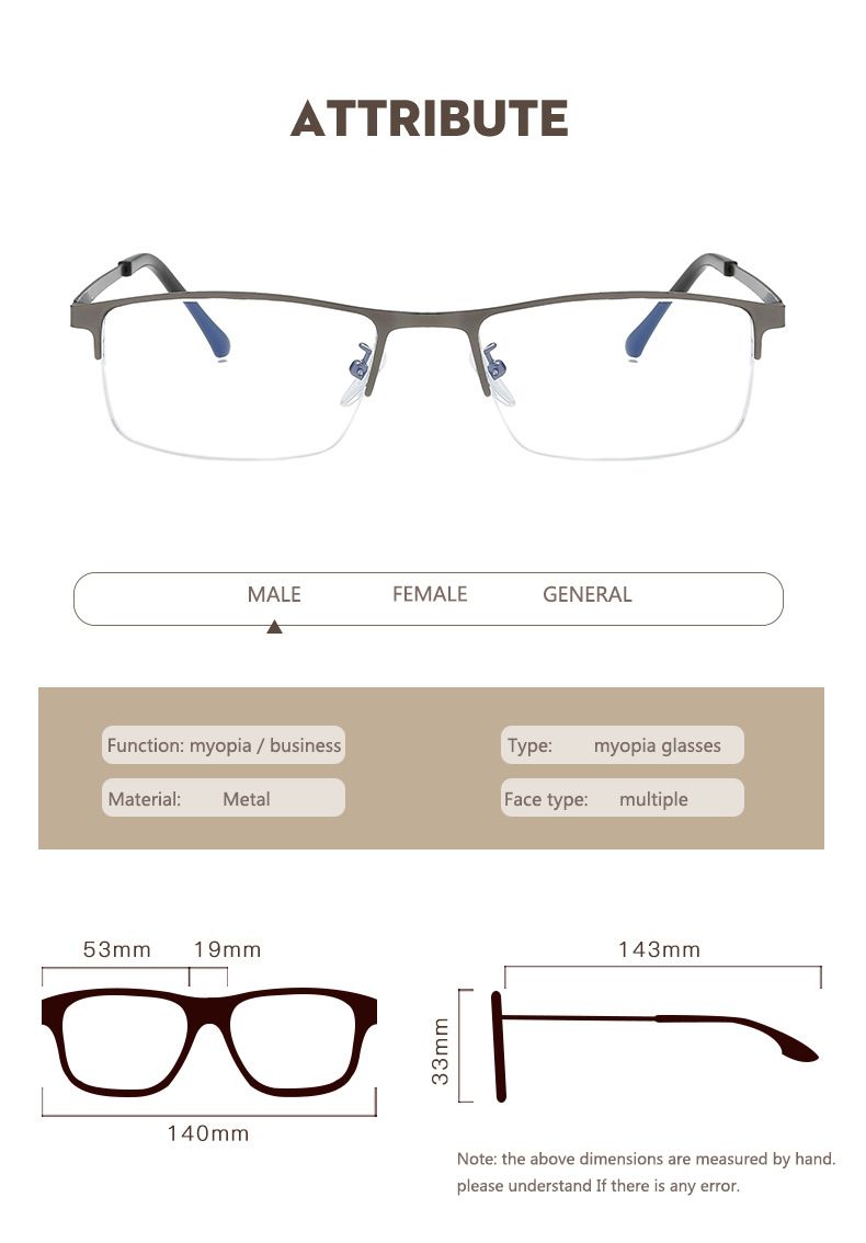 BOYSEEN New Half-frame Anti-blue Light Myopia Mirror Finished Men's Myopia Glasses Optical Finished Mirror LG190