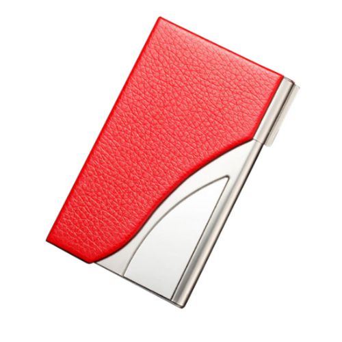Unisex ID Business Credit Card Holder Leather Aluminum Metal Wallet-Red