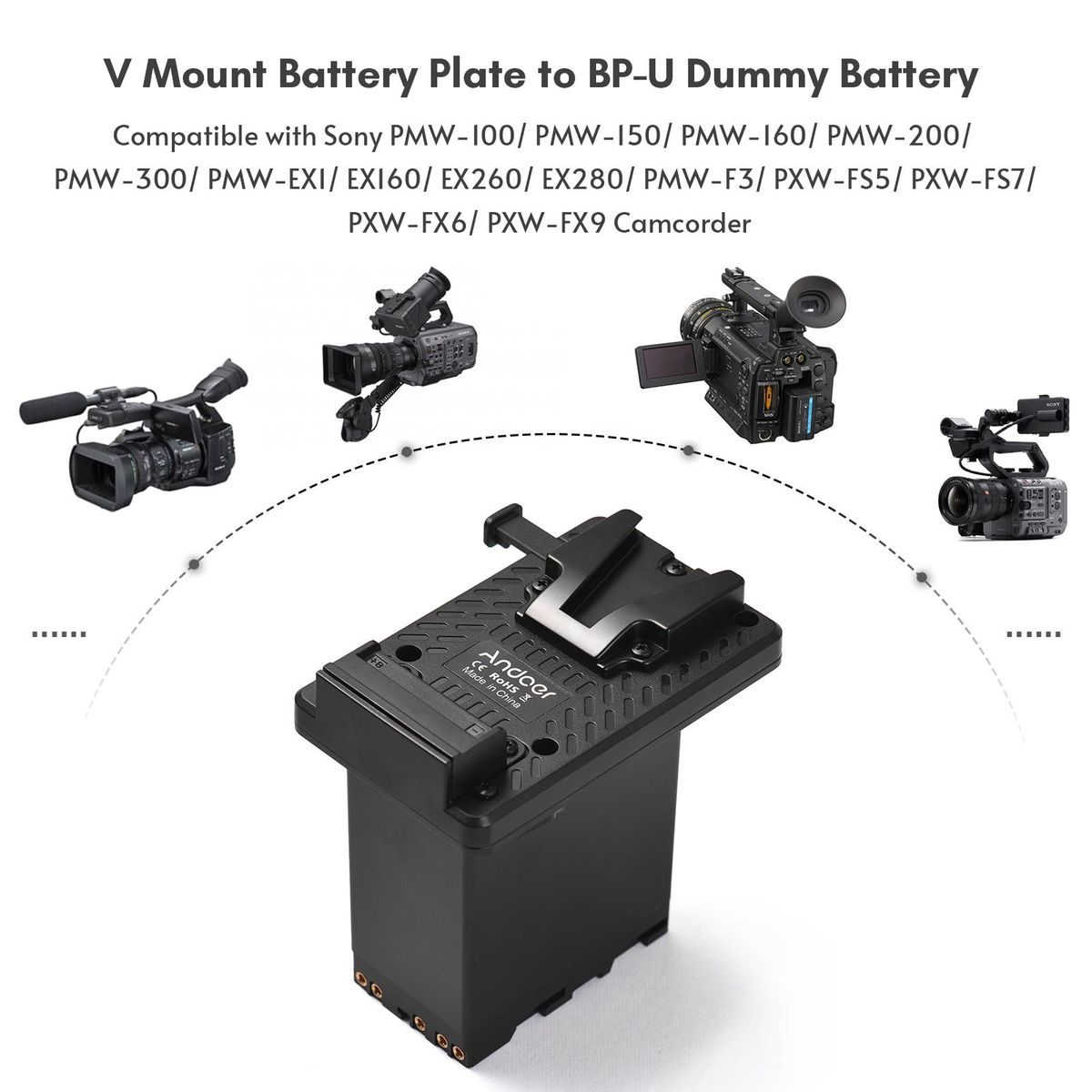 Andoer V-Lock V Mount Battery Plate to BP-U Dummy Battery Adapter Built-in Battery Decode Chip Replacement for BP-U90 BP-U96 BP-U60 BP-U30 Batteries Replacement for Sony PMW-100   PMW-150 PMW-160 PMW-200 PMW-300 PMW-EX1 EX160