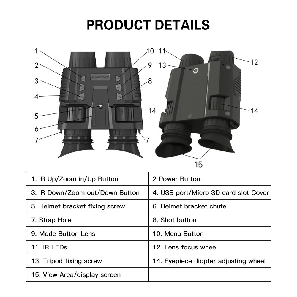 1080P Night Vision Goggles 8X Digital Zoom Infrared Hands