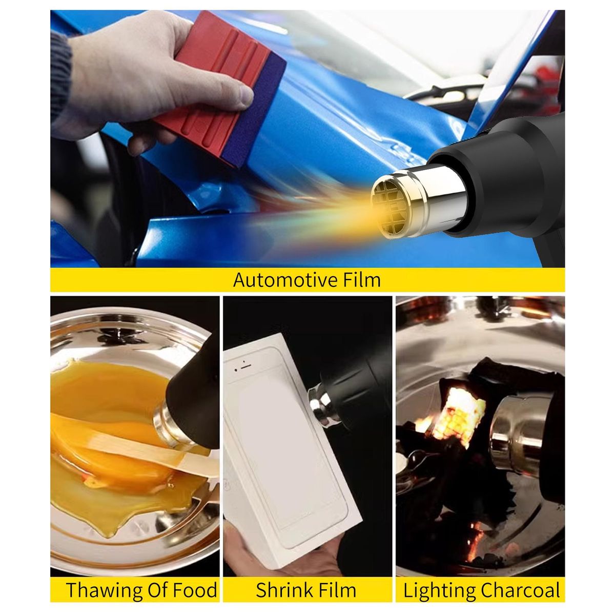Heat Gun 2000W Variable Temperature Settings  120°F~1200°F (50°C~650°C)Heavy Duty Hot Air Gun Kit  with 2 Air Volume Setting, with 5 Nozzles for Crafts, Shrinking PVC, Stripping Paint