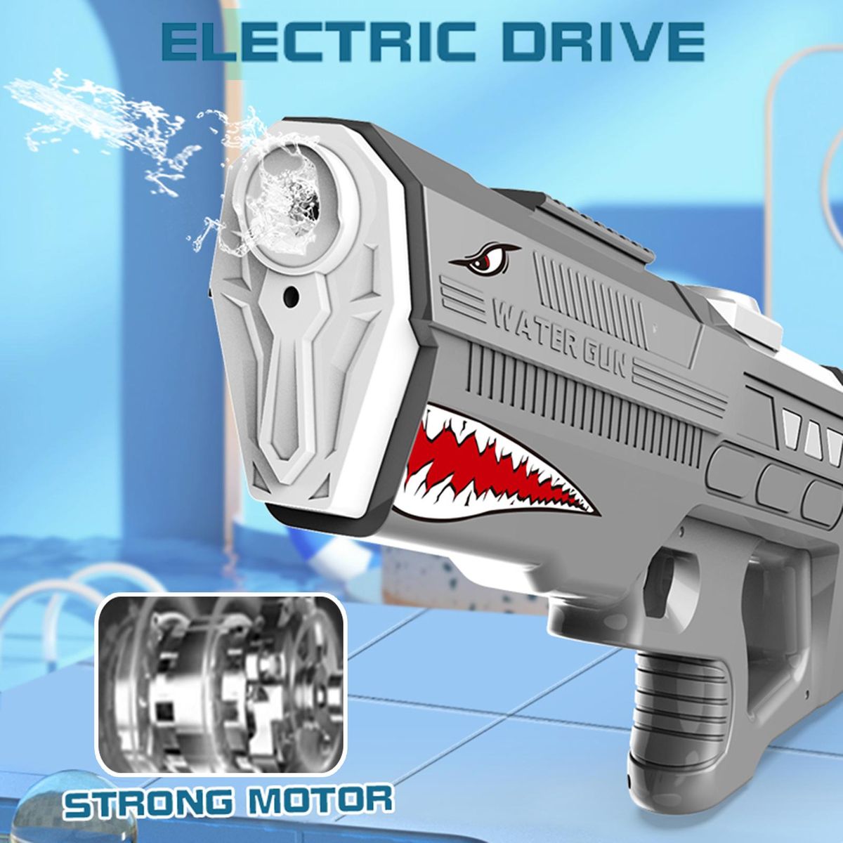 Electric Water Gun, Waterproof Automatic Cartoon Water Gun Outdoor Water Toy for Kids, Adults Grey