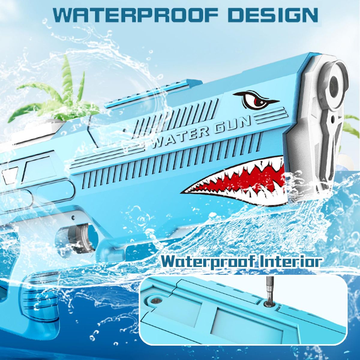 Electric Water Gun, Waterproof Automatic Cartoon Water Gun Outdoor Water Toy for Kids, Adults Grey