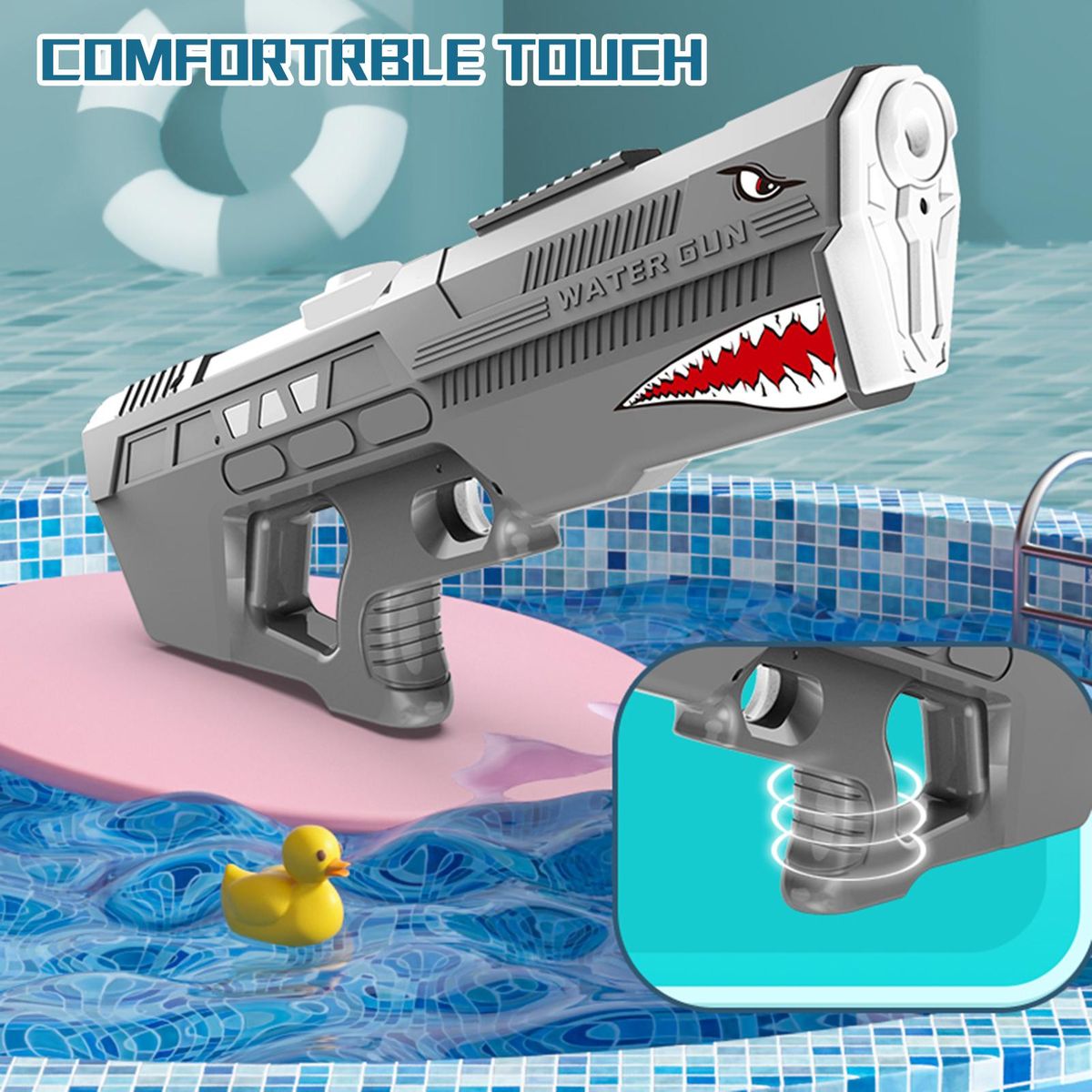 Electric Water Gun, Waterproof Automatic Cartoon Water Gun Outdoor Water Toy for Kids, Adults Grey