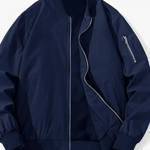 Dark Blue Bomber Jacket With Zips