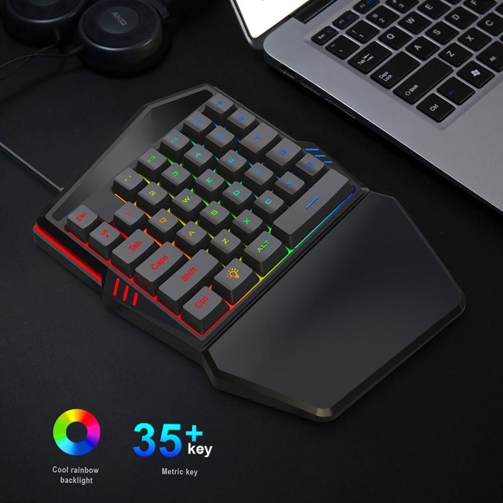 HXSJ One-handed Membrane Keyboard 35 Keys with Backlight Single Hand Gaming Keyboard Ergonomic Design and Anti-ghost Button
