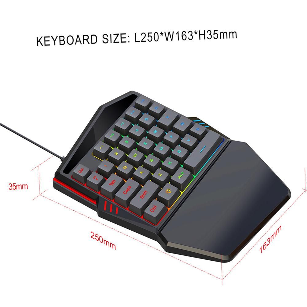 HXSJ One-handed Membrane Keyboard 35 Keys with Backlight Single Hand Gaming Keyboard Ergonomic Design and Anti-ghost Button