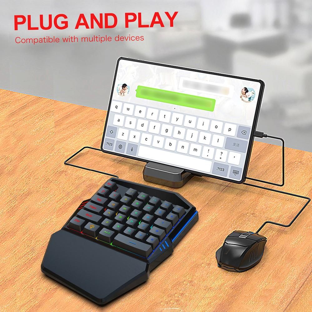 HXSJ One-handed Membrane Keyboard 35 Keys with Backlight Single Hand Gaming Keyboard Ergonomic Design and Anti-ghost Button