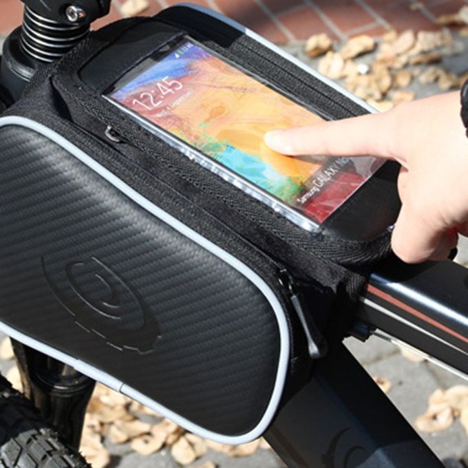 Cycling Bike Front Frame Bag Tube Pannier Touch Screen Cellphone Bicycle Accessories  Road    Bike Riding Bag Black