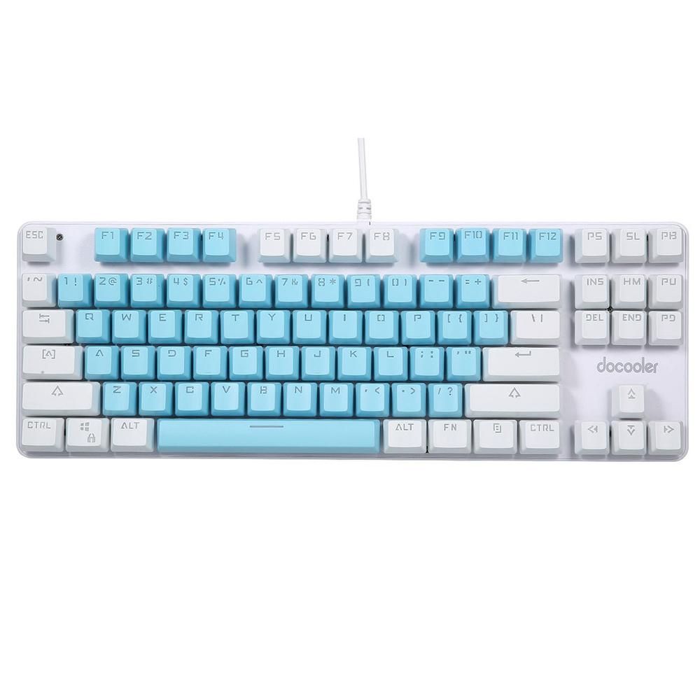 docooler Wired Gaming Keyboard 87 Keys Mixed Light Mechanical Keyboard with Mechanical Blue Switch Suspension Button Blue+White