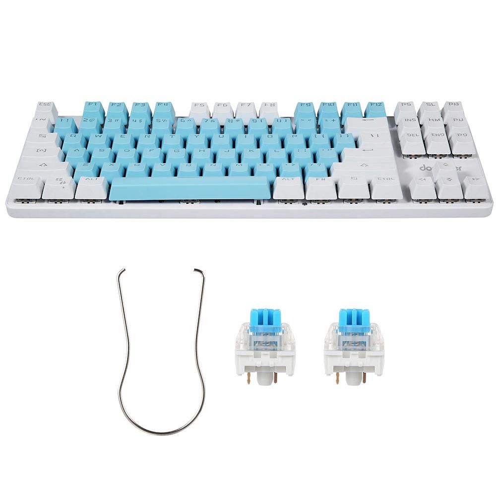 docooler Wired Gaming Keyboard 87 Keys Mixed Light Mechanical Keyboard with Mechanical Blue Switch Suspension Button Blue+White
