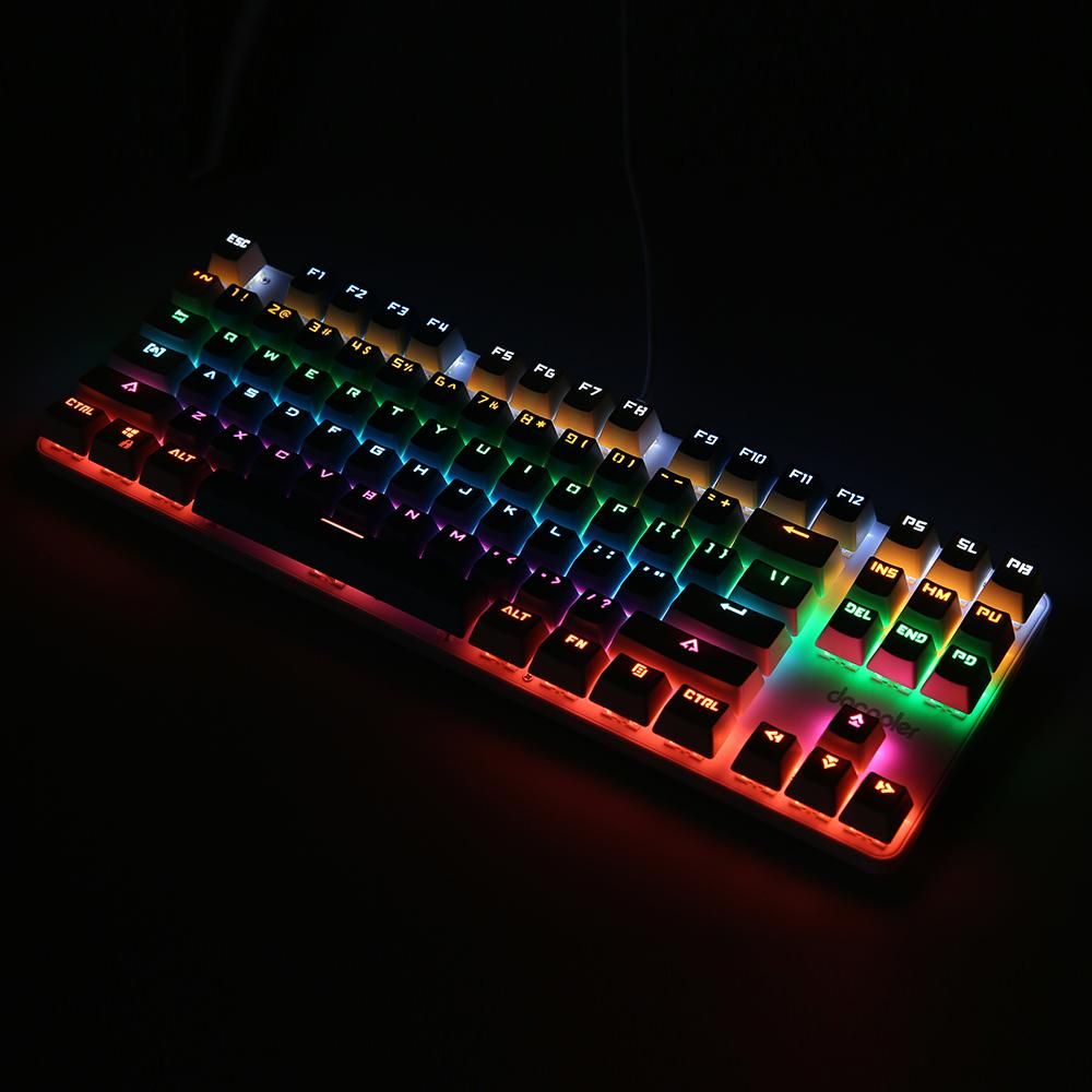 docooler Wired Gaming Keyboard 87 Keys Mixed Light Mechanical Keyboard with Mechanical Blue Switch Suspension Button Blue+White