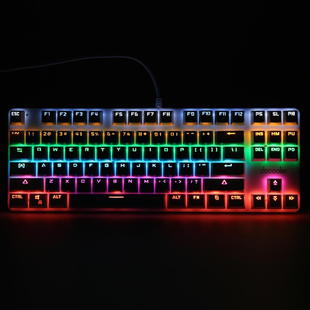 docooler Wired Gaming Keyboard 87 Keys Mixed Light Mechanical Keyboard with Mechanical Blue Switch Suspension Button Blue+White