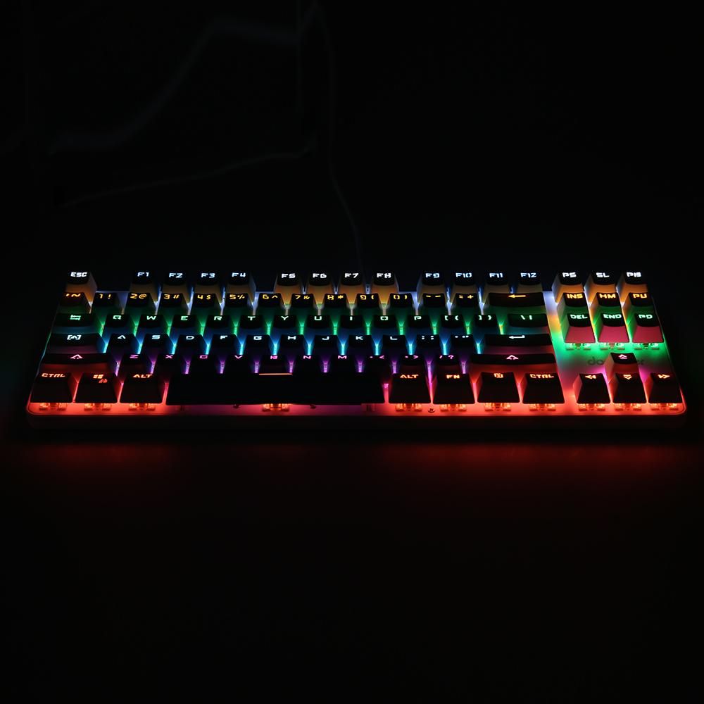 docooler Wired Gaming Keyboard 87 Keys Mixed Light Mechanical Keyboard with Mechanical Blue Switch Suspension Button Blue+White