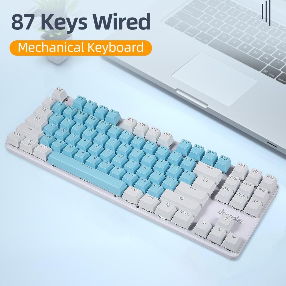 docooler Wired Gaming Keyboard 87 Keys Mixed Light Mechanical Keyboard with Mechanical Blue Switch Suspension Button Blue+White
