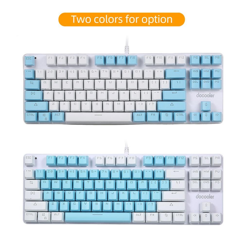 docooler Wired Gaming Keyboard 87 Keys Mixed Light Mechanical Keyboard with Mechanical Blue Switch Suspension Button Blue+White