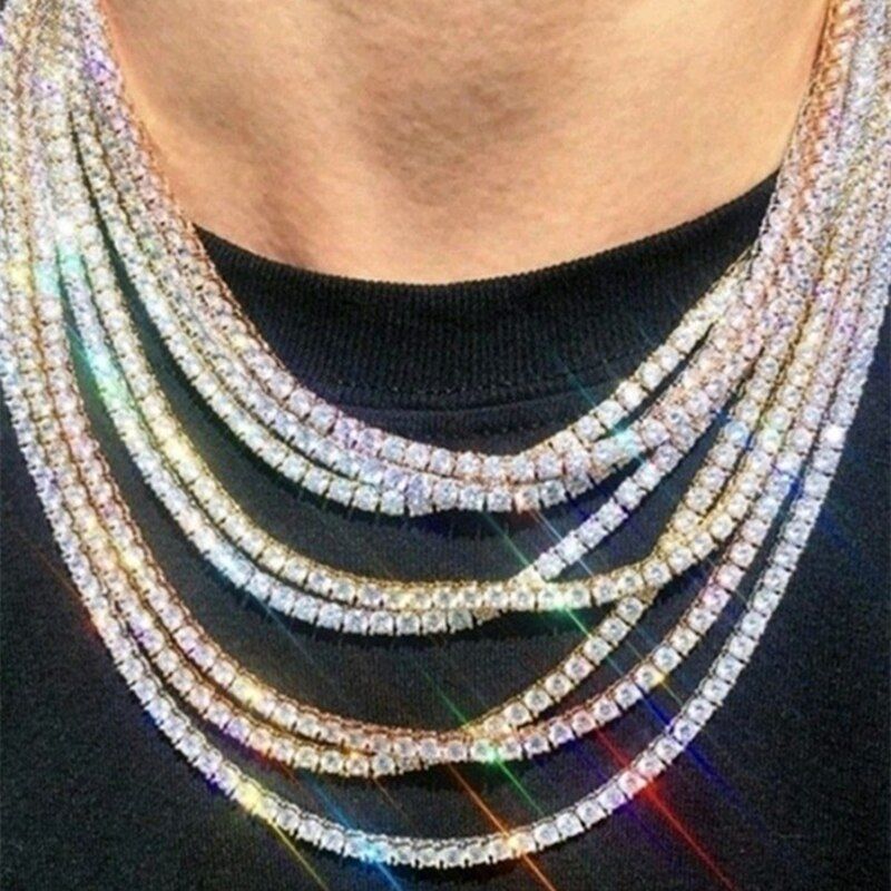 Custom Bling Bling Rhinestone Tennis Chain Necklace Men's