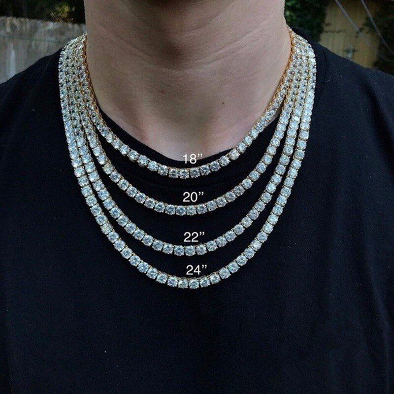 Custom Bling Bling Rhinestone Tennis Chain Necklace Men's