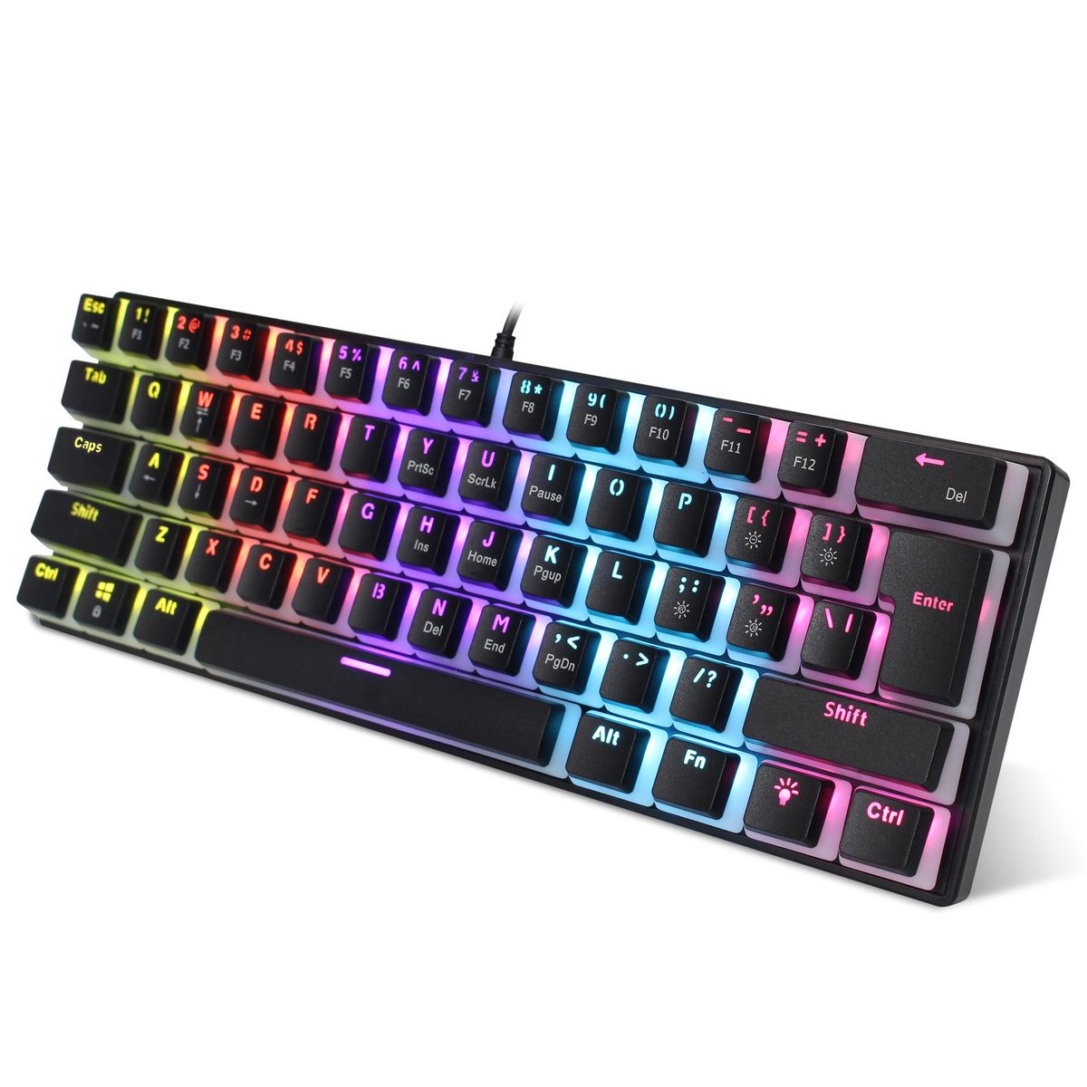 HXSJ Wired Gaming Keyboard 61 Keys 12 Colorful Mixed Backlit Mechanical Keyboard with Mechanical Green Switch Pudding keyCap Support 21-key Conflict-free Input