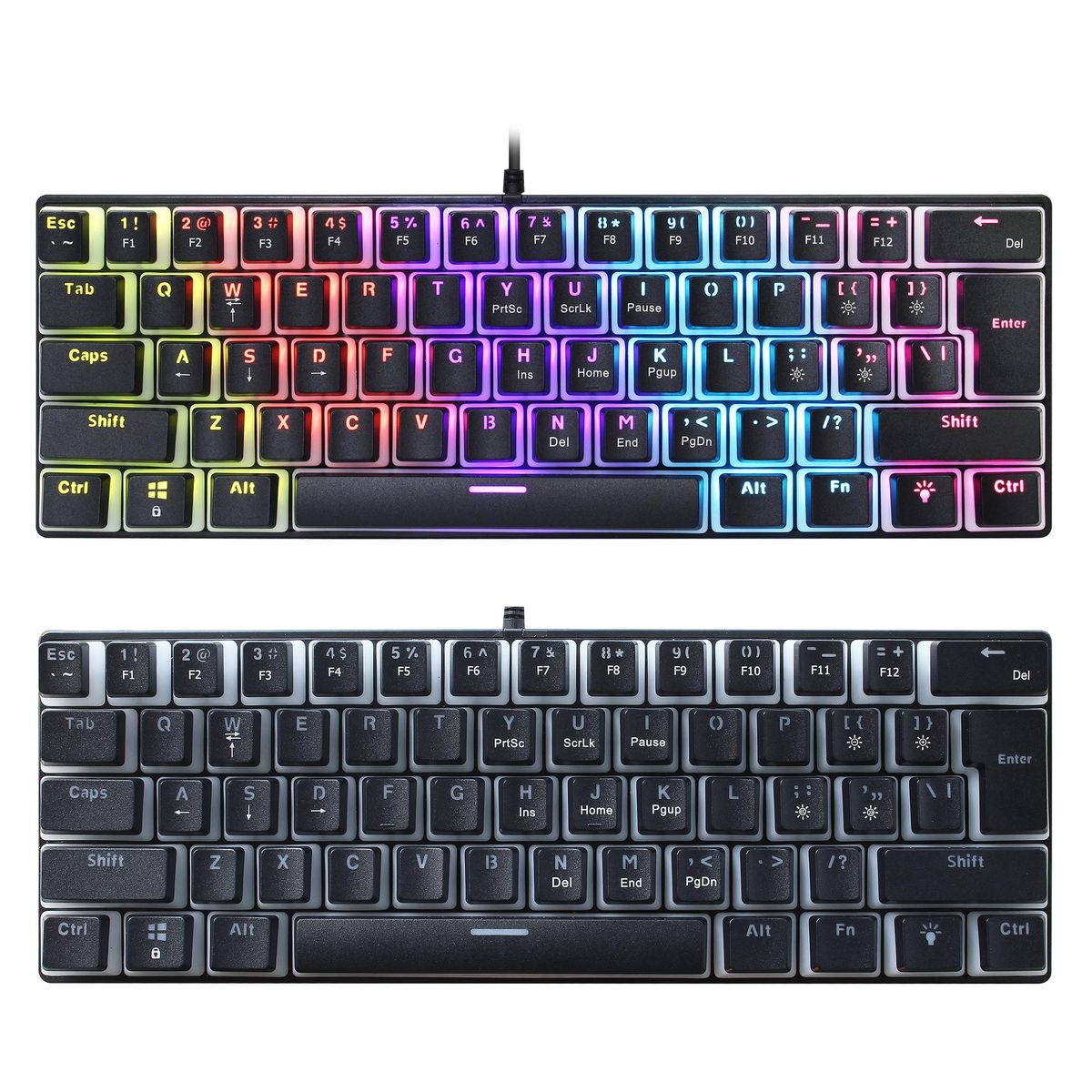 HXSJ Wired Gaming Keyboard 61 Keys 12 Colorful Mixed Backlit Mechanical Keyboard with Mechanical Green Switch Pudding keyCap Support 21-key Conflict-free Input