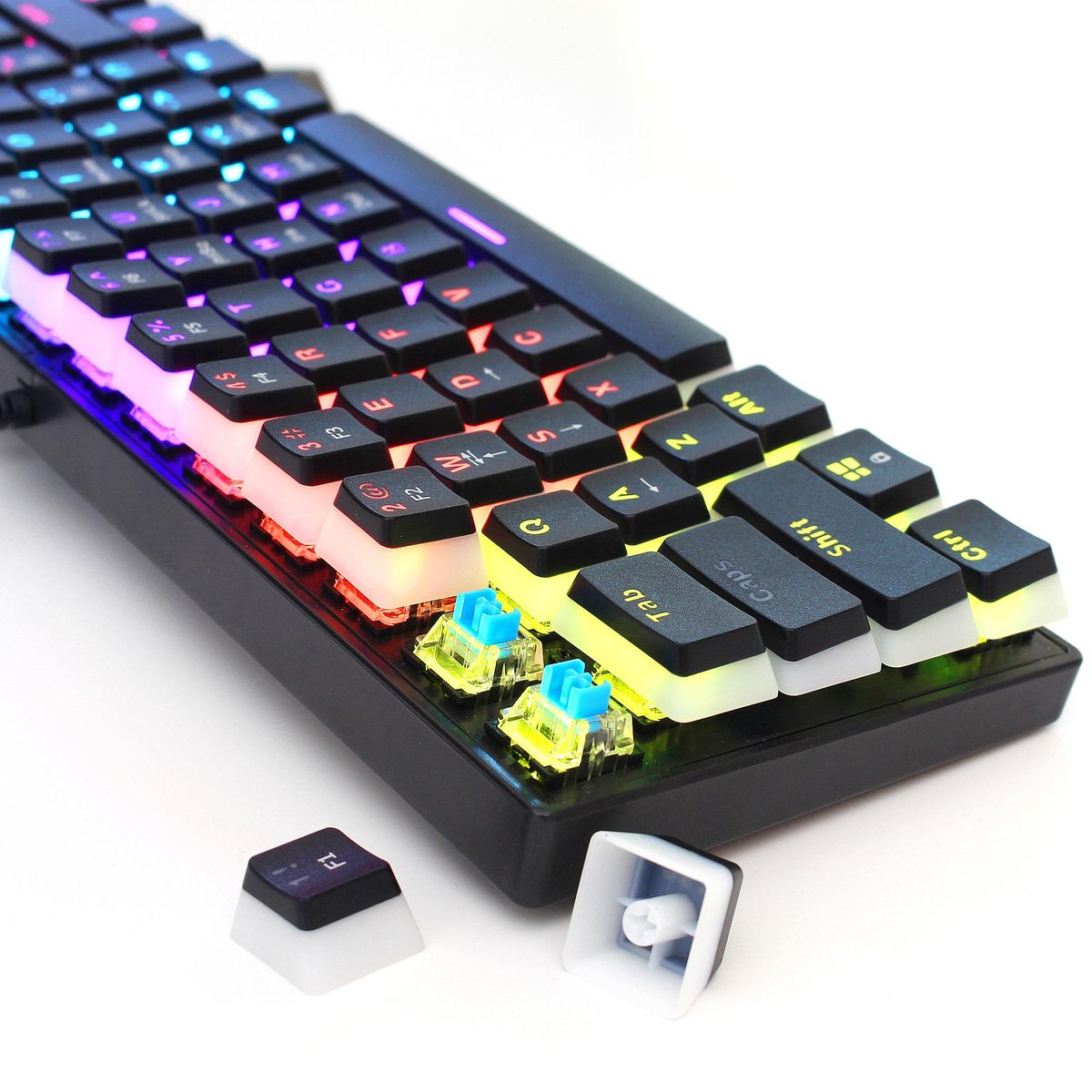 HXSJ Wired Gaming Keyboard 61 Keys 12 Colorful Mixed Backlit Mechanical Keyboard with Mechanical Green Switch Pudding keyCap Support 21-key Conflict-free Input