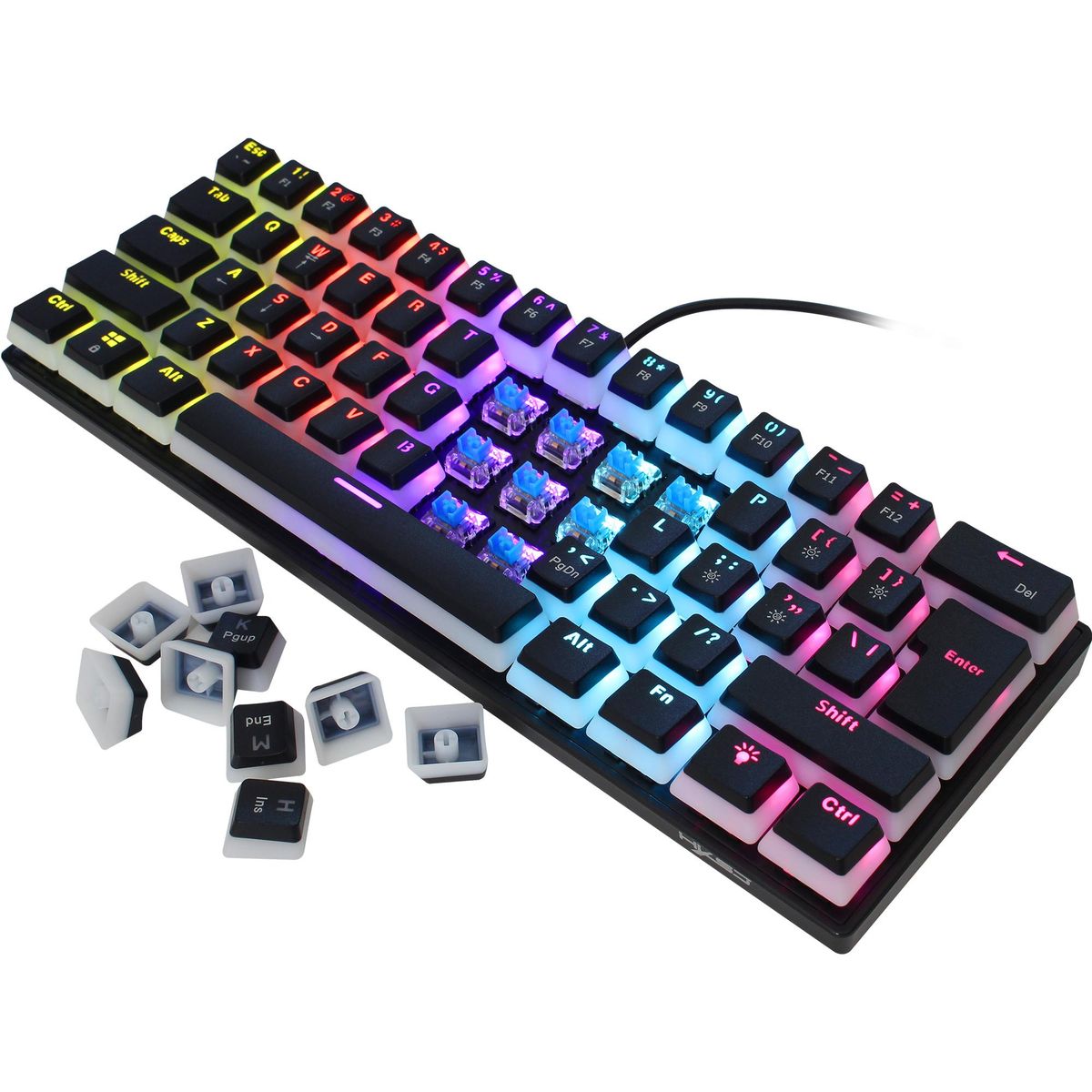 HXSJ Wired Gaming Keyboard 61 Keys 12 Colorful Mixed Backlit Mechanical Keyboard with Mechanical Green Switch Pudding keyCap Support 21-key Conflict-free Input