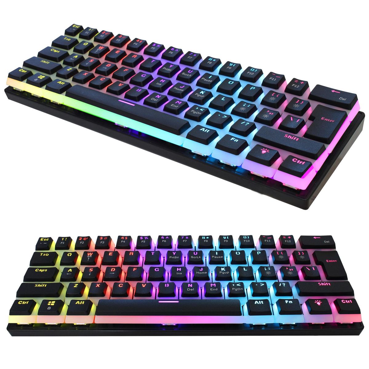 HXSJ Wired Gaming Keyboard 61 Keys 12 Colorful Mixed Backlit Mechanical Keyboard with Mechanical Green Switch Pudding keyCap Support 21-key Conflict-free Input