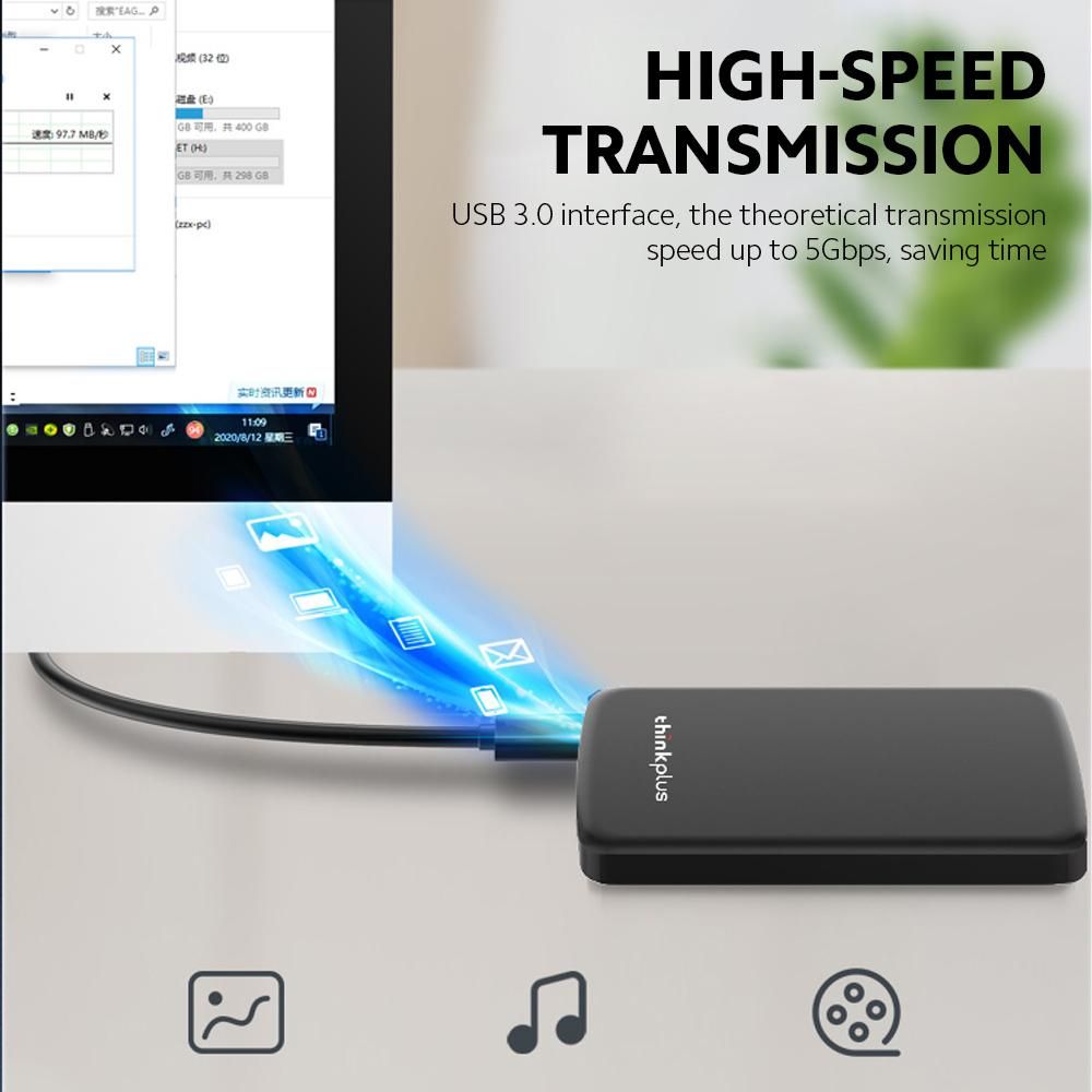 Lenovo thinkplus UD100 2TB 2.5 inch Mobile Hard Disk USB3.0 Shockproof Portable HDD High-speed Transmission Wide Compatibility