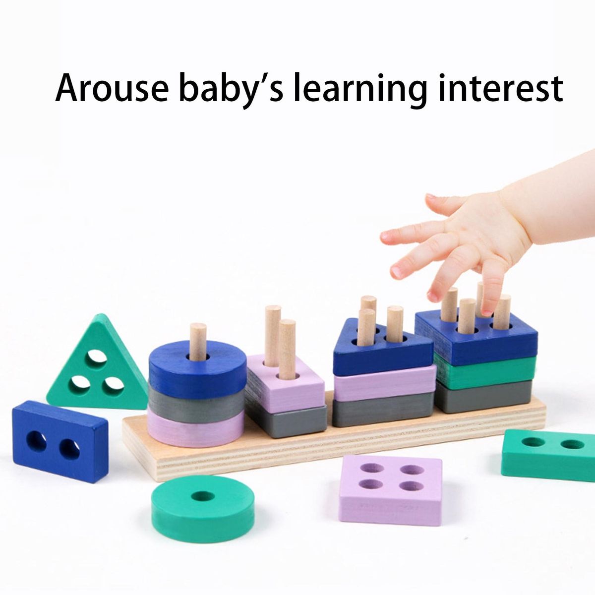Toddler Wooden Toy Building Blocks Baby Columns Toys Multicolor