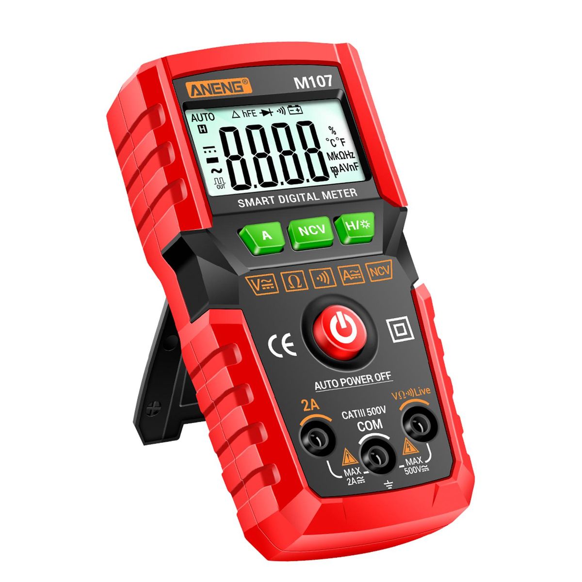 ANENG M107 Smart Digital Multimeter 4000 Counts NCV Universal Meter Handheld Multifunctional Tester Voltmeter Ammeter with Backlight Flashlight AC/DC Voltage & Current Resistance Measurement Zero Fire Wire Detection