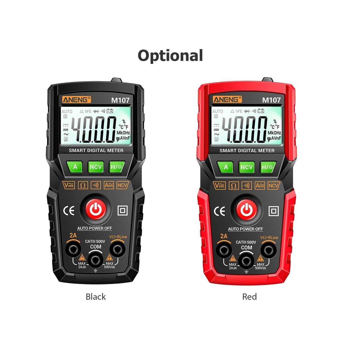 ANENG M107 Smart Digital Multimeter 4000 Counts NCV Universal Meter Handheld Multifunctional Tester Voltmeter Ammeter with Backlight Flashlight AC/DC Voltage & Current Resistance Measurement Zero Fire Wire Detection