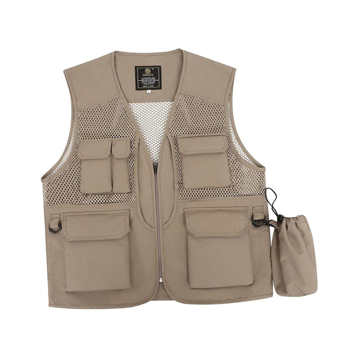 Men Fishing Vest Quick Drying Multi Pockets Khaki M