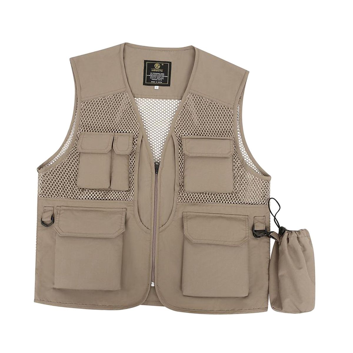 Men Fishing Vest Quick Drying Multi Pockets Khaki M