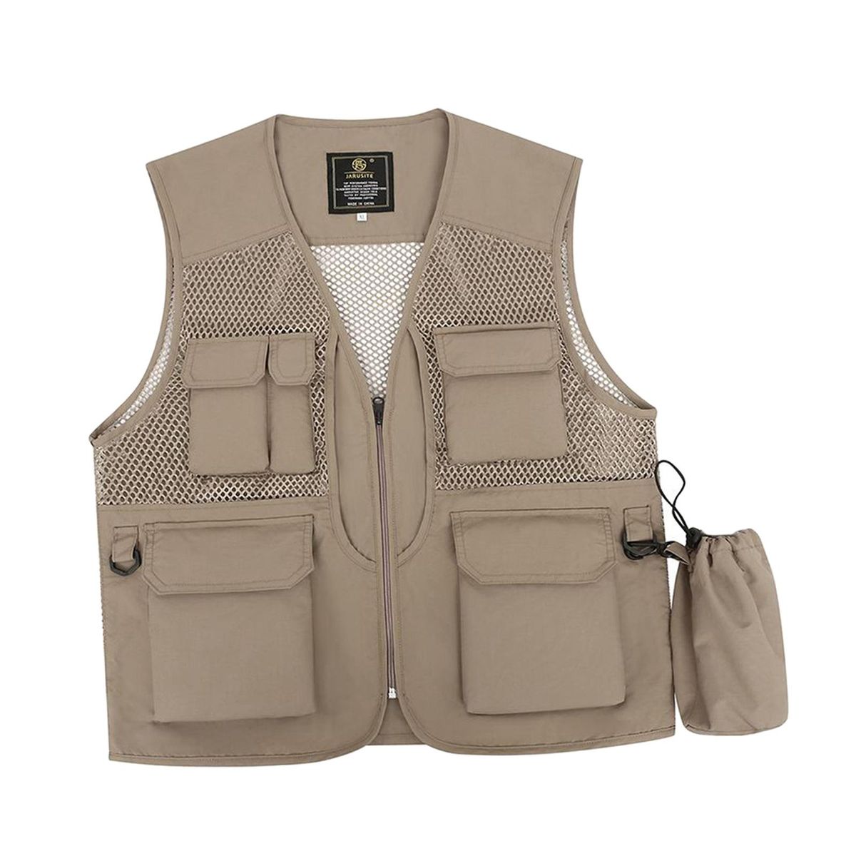 Men Fishing Vest Quick Drying Multi Pockets Khaki M