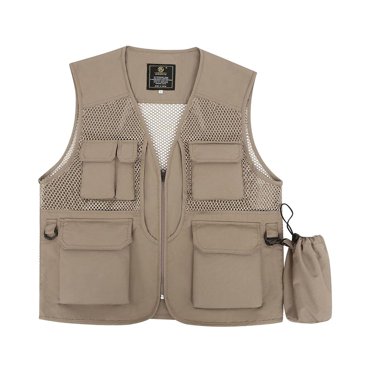 Men Fishing Vest Quick Drying Multi Pockets Khaki M