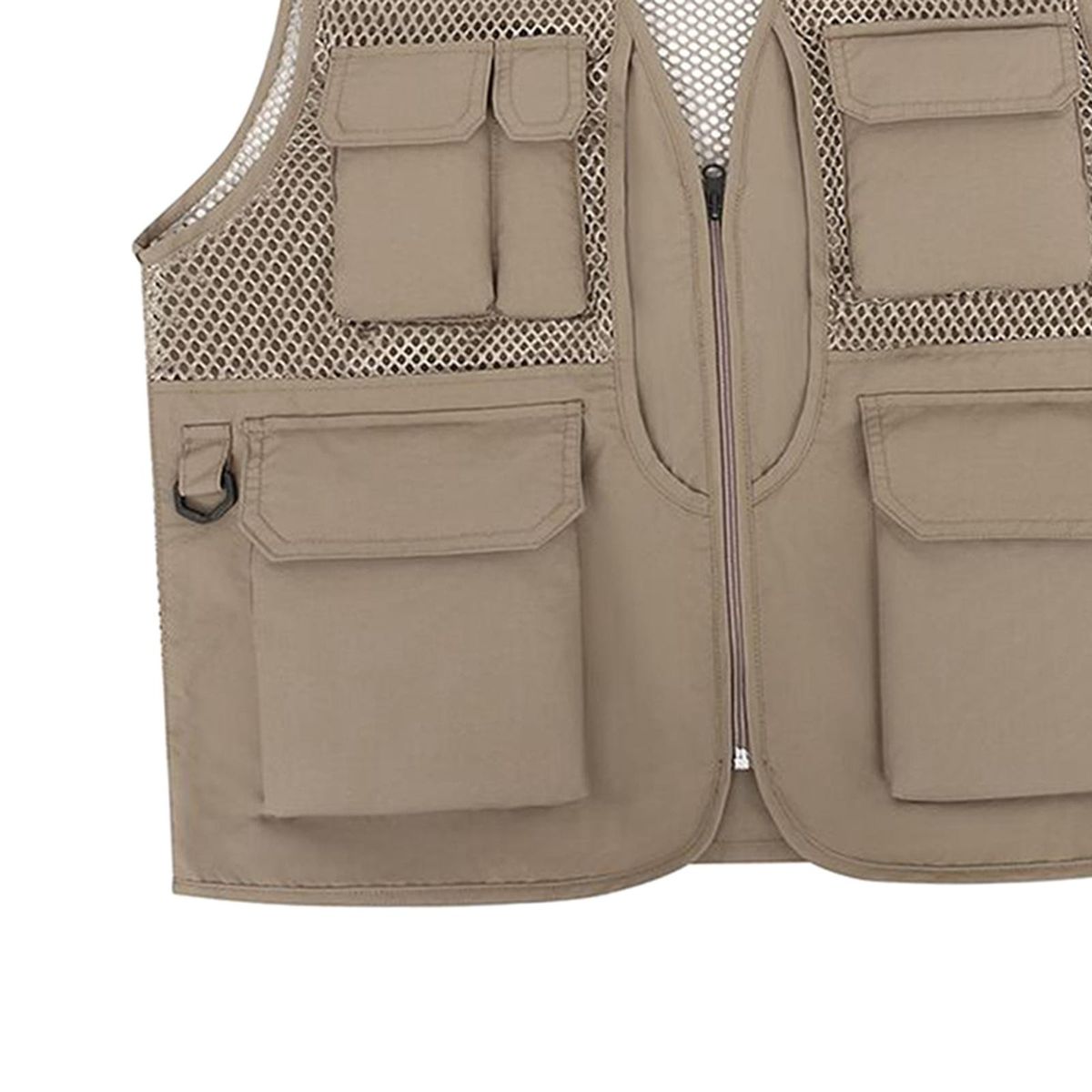 Men Fishing Vest Quick Drying Multi Pockets Khaki M