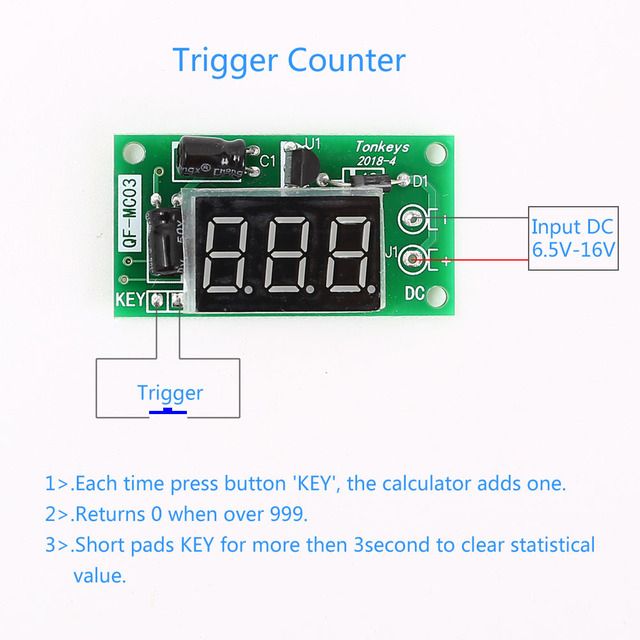 Dc 12v Power-on Counter Module Accumulator 3-bit Red 0.36in