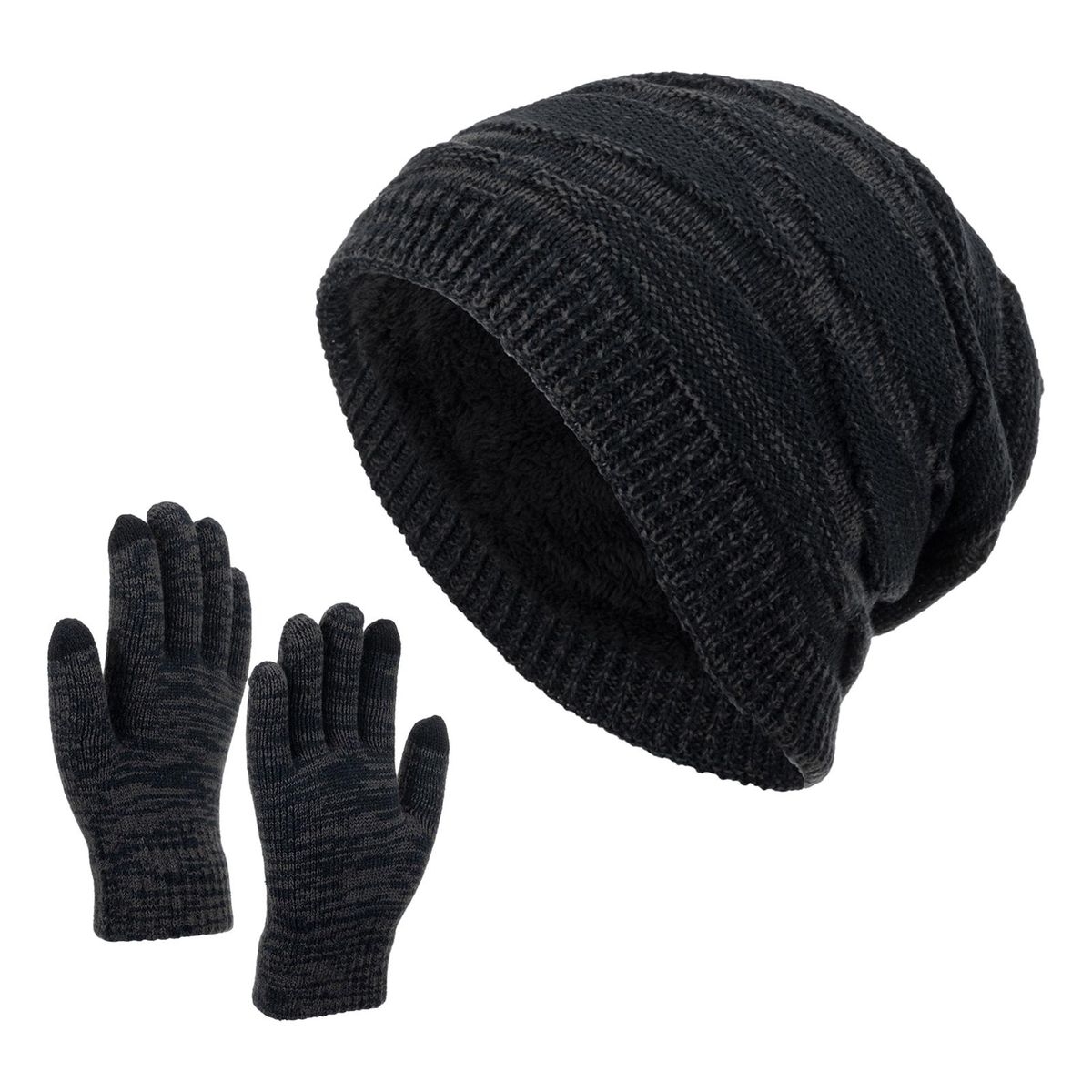 2PcsSet Winter Hat Fall Winter Female Male Knit Cap Kit Black