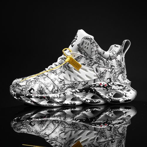 Mens Air Cushion Sneaker Males Sport Shoes Color With Ink Splashing Shoes White