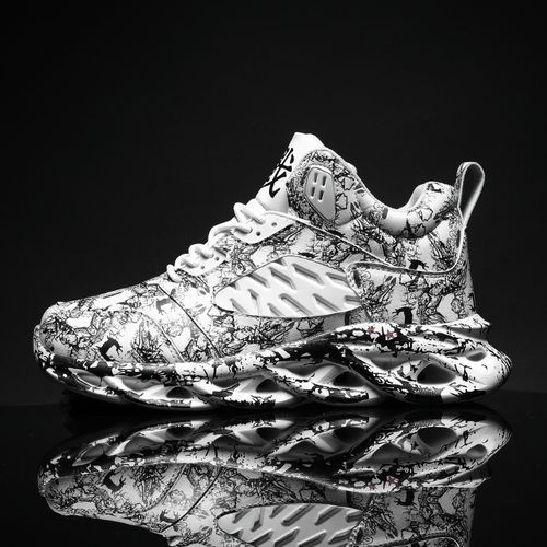 Mens Air Cushion Sneaker Males Sport Shoes Color With Ink Splashing Shoes White