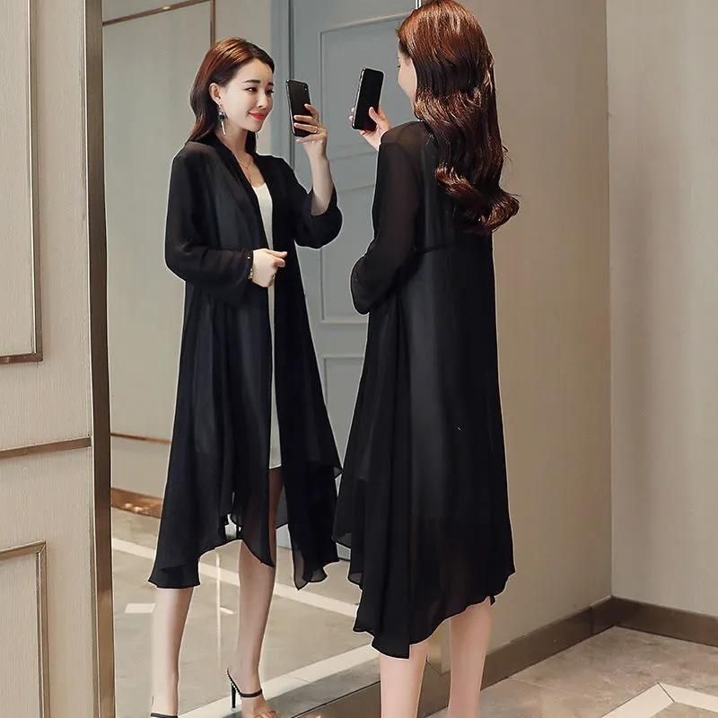 Women Clothing Female Summer Thin Section Long Sun Protection Clothing Long Sleeve Shawl Chiffon Cardigan Trend Coat B19