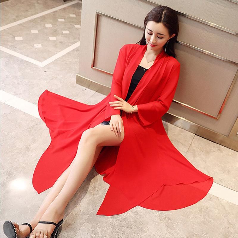Women Clothing Female Summer Thin Section Long Sun Protection Clothing Long Sleeve Shawl Chiffon Cardigan Trend Coat B19