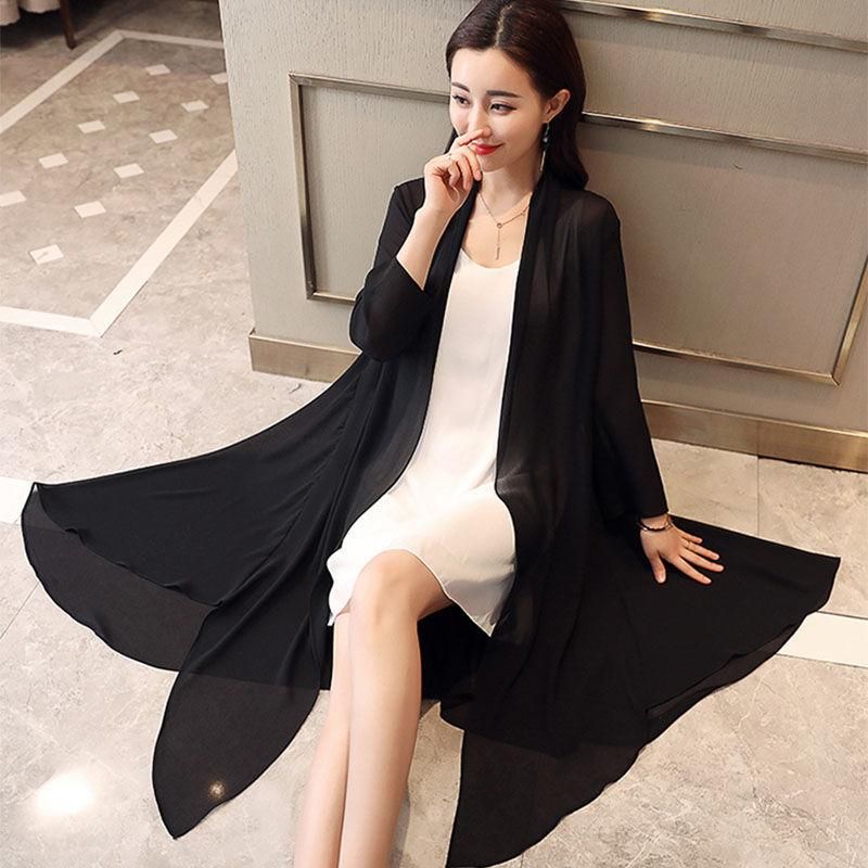 Women Clothing Female Summer Thin Section Long Sun Protection Clothing Long Sleeve Shawl Chiffon Cardigan Trend Coat B19