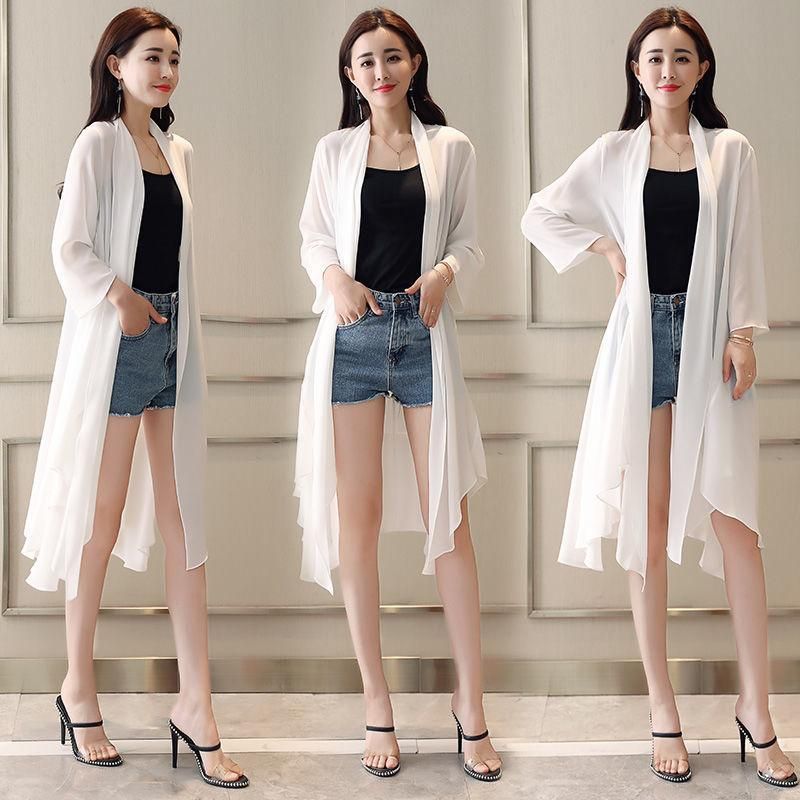 Women Clothing Female Summer Thin Section Long Sun Protection Clothing Long Sleeve Shawl Chiffon Cardigan Trend Coat B19