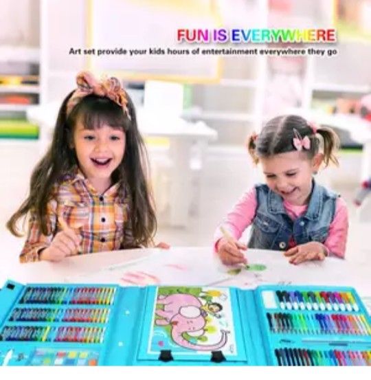 Kid's Drawing Set With Wtercolors Pen & Colour Pencil (208 Pieces).