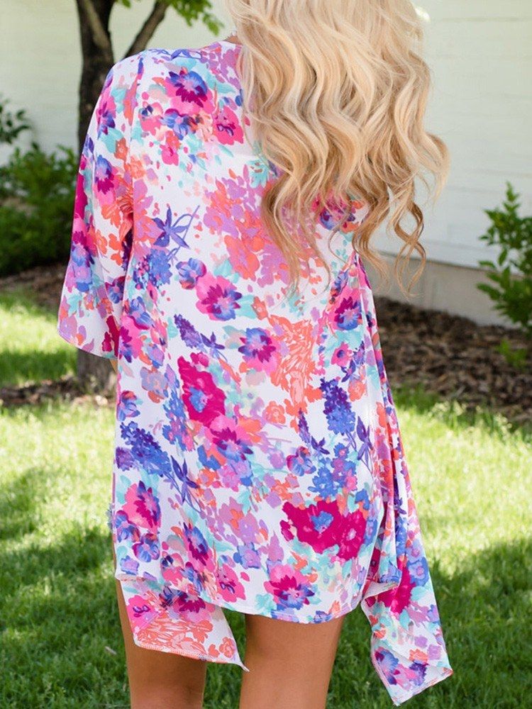 Fashion Women Summer Floral Print Cardigan Short Sleeve Thin