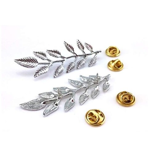 Metal Silver Leaves Brooch Suit Shirt Collar Decoration