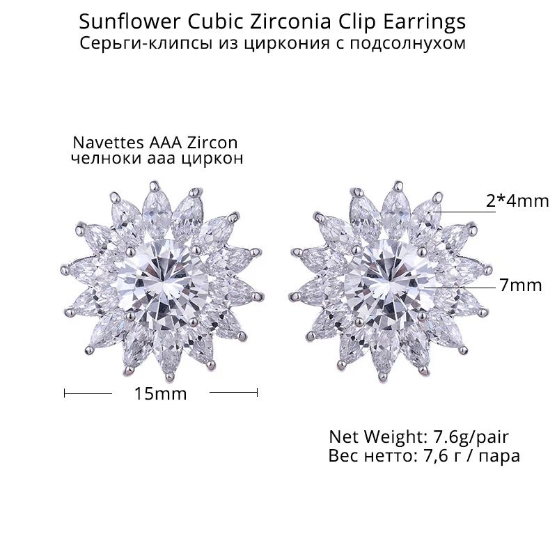 Non Pierce Trendy Brilliant Zircon Ice Ear Cuffs Clip Earrings Clear Daisy Flower No Piercing Earcuff Earring For Men Wedding Jewelry