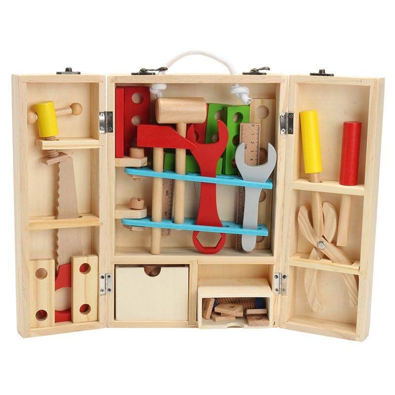 Kids Toy Tool Box Play Kit Set DIY Educational Role Play Wooden Storage Box